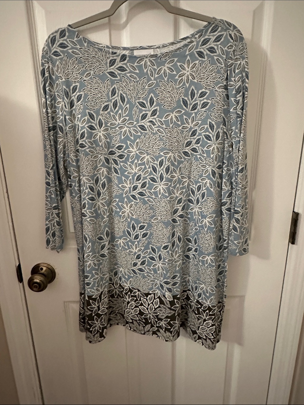 J. Jill Light Blue , white and green Floral-Leaf Long Sleeve tunic with tag